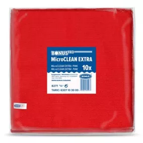  Törlőkendő, mikroszálas, univerzális, 10 db, 40x40 cm, BONUS "MicroCLEAN Extra", piros
