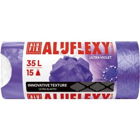   Szemeteszsák, zárószalagos, LDPE, illatosított, 35 l, 15 db, 53x53 cm, 20 µ, ALUFIX "Aluflexy", lila