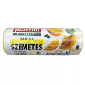   Szemeteszsák, köthető füles, illatosított, 35 l, 20 db, 49x60 cm, 10 µ, MAZZINI, citrus illat