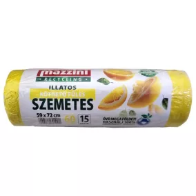   Szemeteszsák, köthető füles, illatosított, 60 l, 15 db, 59x72 cm, 13 µ, MAZZINI, citrus illat