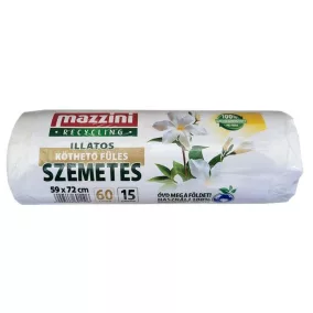   Szemeteszsák, köthető füles, illatosított, 60 l, 15 db, 59x72 cm, 13 µ, MAZZINI, virág illat