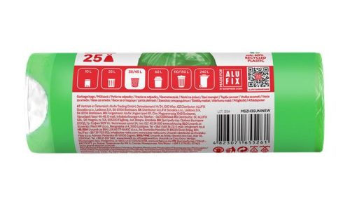 Szemeteszsák, zárószalagos, 35 l, 25 db, 53x60 cm, 15 µ, ALUFIX, zöld