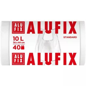   Szemeteszsák, köthető füllel, 10 l, 40 db, 36x44 cm, 10 µ, ALUFIX, fehér
