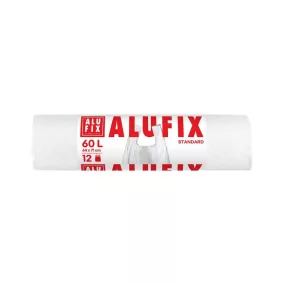   Szemeteszsák, köthető füllel, 60 l, 12 db, 63x71 cm, 10 µ, ALUFIX, fehér