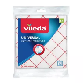   Törlőkendő, 34x36 cm, 3 db, VILEDA "Universal", fehér-piros