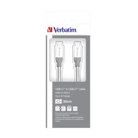 USB kábel, USB-C 3.1 - USB-C, 30 cm, VERBATIM, ezüst