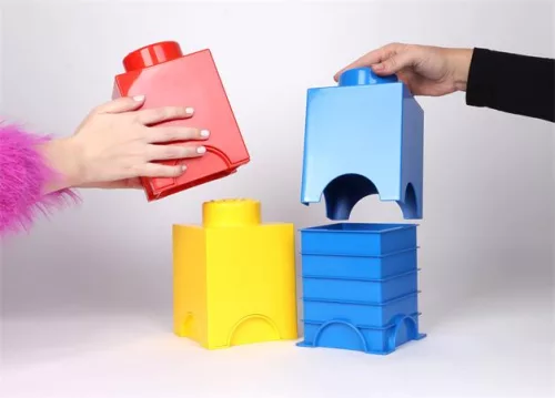 Tárolódoboz, szögletes, LEGO, sárga
