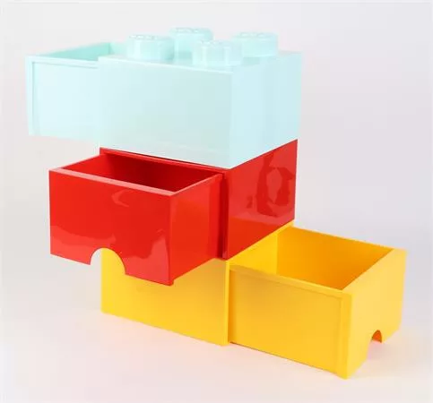 Tárolódoboz, fiókos, LEGO "Brick", sárga