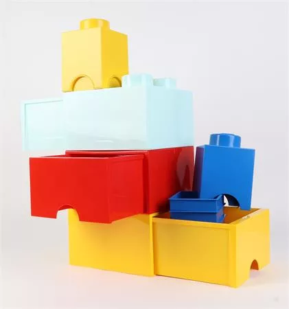 Tárolódoboz, fiókos, LEGO "Brick", sárga