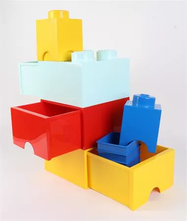 Tárolódoboz, fiókos, LEGO "Brick", sárga