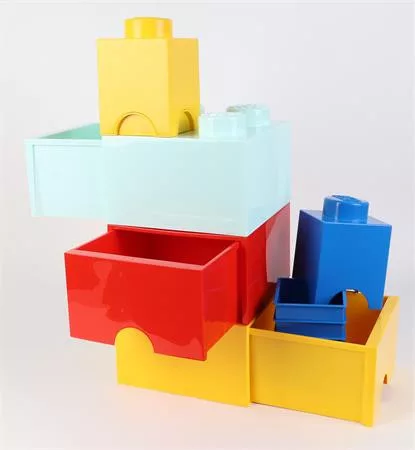 Tárolódoboz, fiókos, LEGO "Brick", sárga