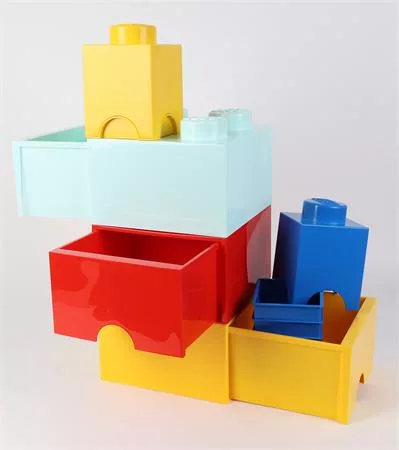 Tárolódoboz, fiókos, LEGO "Brick", sárga