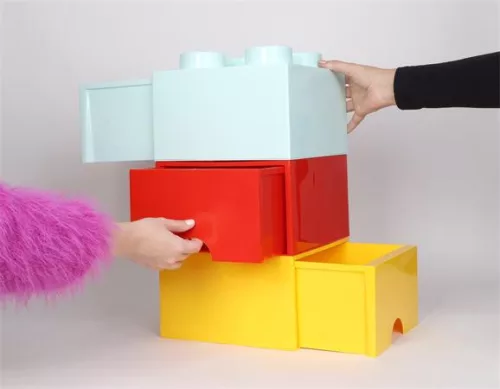 Tárolódoboz, fiókos, LEGO "Brick", vízkék