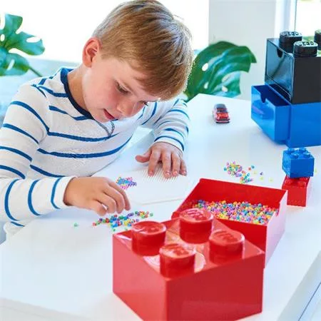 Tárolódoboz íróasztalra, fiókos, LEGO "Brick 2x2", piros