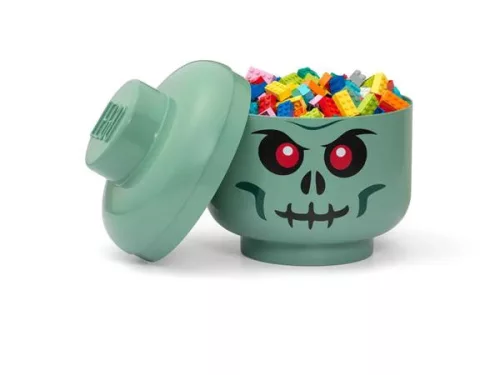 Tárolódoboz, fej, kicsi, LEGO, Green Skeleton