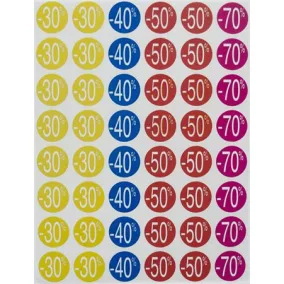   Etikett, árengedmény, 24 mm, kör, színes, APLI, 240 etikett/csomag, -30-70%