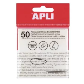   Öntapadó jegyzettömb, átlátszó, vízálló, 75x75 mm, 50 lap, APLI, víztiszta