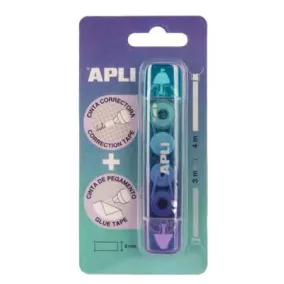   Hibajavító- és ragasztóroller, 2in1, 5 mm x 4-3 m,  APLI , vegyes színek