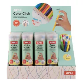   Színes töltőceruza készlet, ceruzatartóban, display, APLI "Color Click", 12 szín