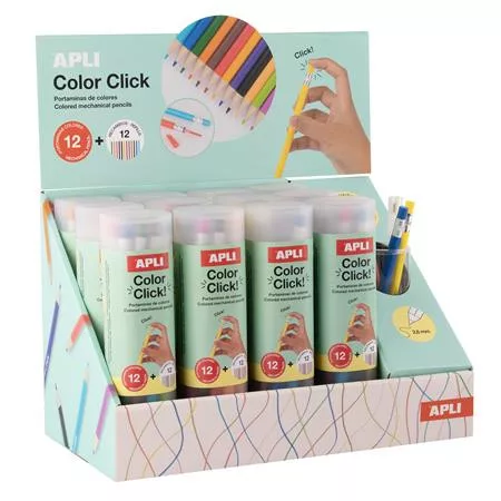 Színes töltőceruza készlet, ceruzatartóban, display, APLI "Color Click", 12 szín