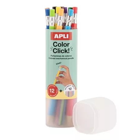 Színes töltőceruza készlet, ceruzatartóban, APLI "Color Click", 12 különböző szín