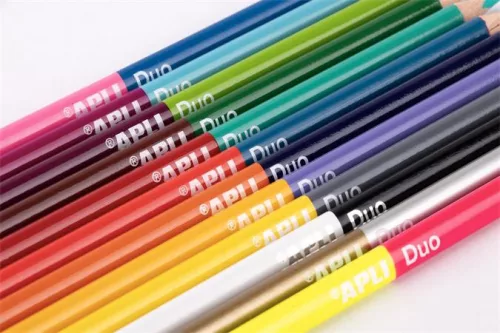 Színes ceruza készlet, kétvégű, háromszögletű, APLI "Duo", 24 különböző szín