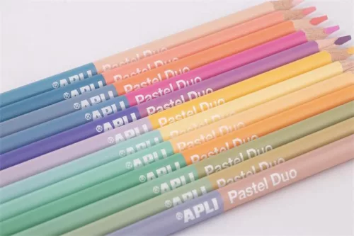Színes ceruza készlet, kétvégű, háromszögletű, APLI "Pastel Duo", 24 különböző pasztel  szín