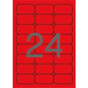   Etikett, 64x33,9 mm, színes, kerekített sarkú, APLI, neon piros, 480 etikett/csomag