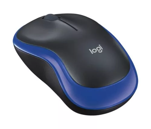 Egér, vezeték nélküli, optikai, közepes méret, USB, LOGITECH "M185", kék