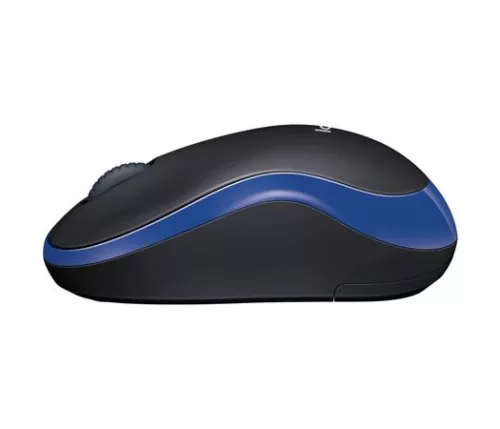 Egér, vezeték nélküli, optikai, közepes méret, USB, LOGITECH "M185", kék