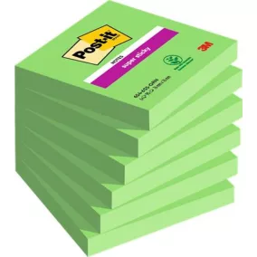   Öntapadó jegyzettömb, 76x76 mm, 6x90 lap, 3M POSTIT "Super Sticky", zöld