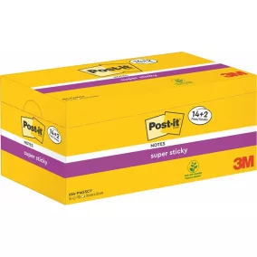   Öntapadó jegyzettömb csomag, 76x76 mm, 16x90 lap, 3M POSTIT "Super Sticky", kanárisárga