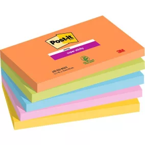   Öntapadó jegyzettömb, 76x127 mm, 5x90 lap, 3M POSTIT "Super Sticky Boots", vegyes színek