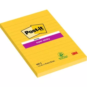   Öntapadó jegyzettömb, 102x152 mm, 90 lap, vonalas, 3M POSTIT "Super Sticky", sárga