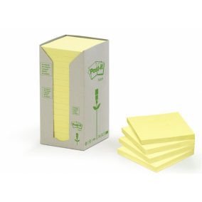   Öntapadó jegyzettömb, 76x76 mm, 16x100 lap, környezetbarát, 3M POSTIT, sárga