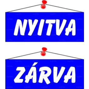   Információs tábla, 22x8,5 cm, kétoldalas, "Nyitva/Zárva", kék