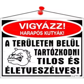   Információs tábla, 35x25 cm, "Vigyázz harapós kutyák!"