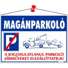 Információs tábla, 35x25 cm, "Magánparkoló"