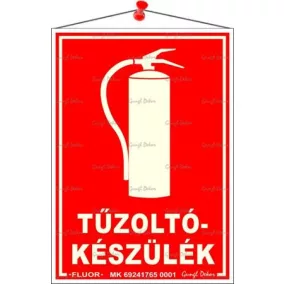   Információs tábla, 12,5x17,5 cm, fluoreszkáló, utánvilágítós, "Tűzoltókészülék"
