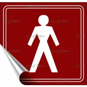   Információs matrica, 8,7x8,3 cm, toalett, férfi szimbólum, burgundi vörös/fehér