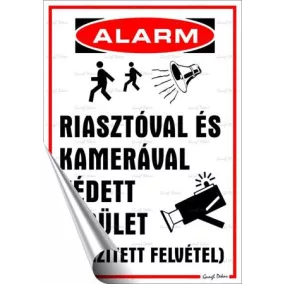   Információs matrica, 25x17,5 cm, "Riasztóval és kamerával védett terület"