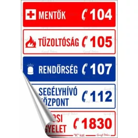   Információs matrica, 11,6x16,6 cm, "Segélyhívószámok"