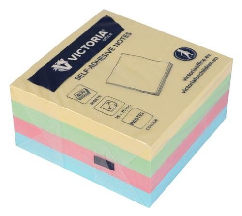 Öntapadó jegyzettömb, 75x75 mm, 400 lap, VICTORIA OFFICE, pasztell