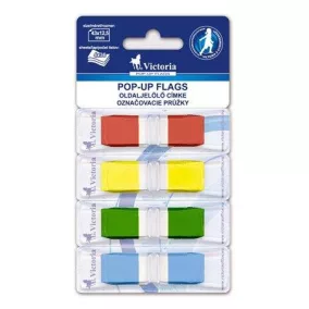   Jelölőcímke, műanyag, 4x36 lap, 43x12,5 mm, VICTORIA OFFICE, vegyes szín