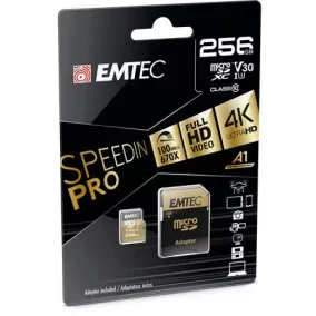   Memóriakártya, microSDXC, 256GB, UHS-I/U3/V30/A2, 100/95 MB/s, adapter, EMTEC "SpeedIN"