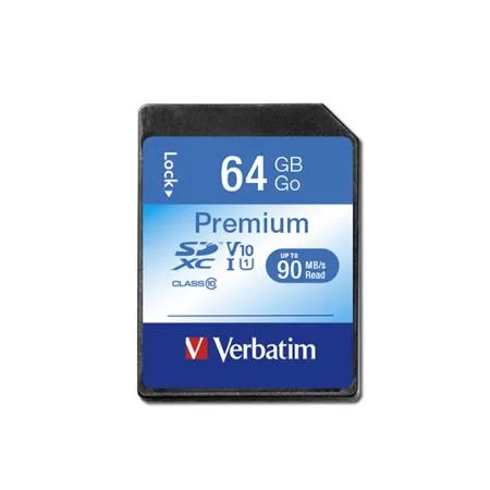 Memóriakártya, SDXC, 64GB, CL10/U1, 90/10 MB/s, VERBATIM "Premium"