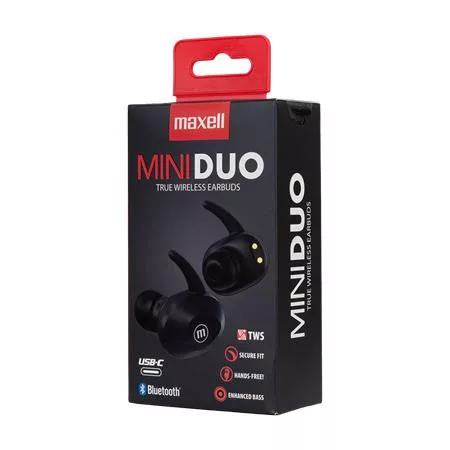 Fülhallgató, vezeték nélküli, Bluetooth 5.0, mikrofonnal, MAXELL "Mini Duo", fekete