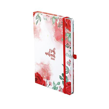 Naptár, tervező, A5, heti, TOPTIMER, "Csak Nőknek", piros virág