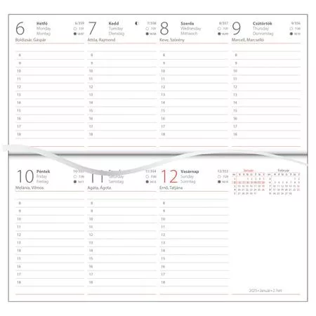 Zsebnaptár, fekvő elrendezésű, DAYLINER, "Pannon", piros