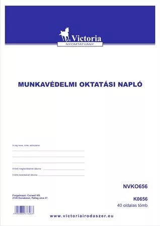 Nyomtatvány, munkavédelmi oktatási napló, 40 oldal, A4, VICTORIA PAPER, 10 tömb/csomag